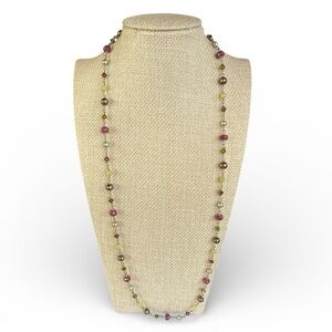 Signed 925 Silver Watermelon Tourmaline Pearl Necklace